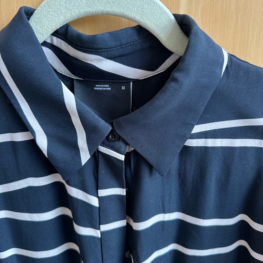 Blue and White Striped Blouse with Collar
